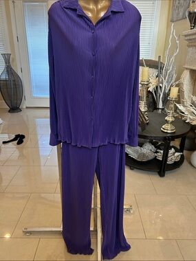Pleated Wide-Leg pants Set - Purple